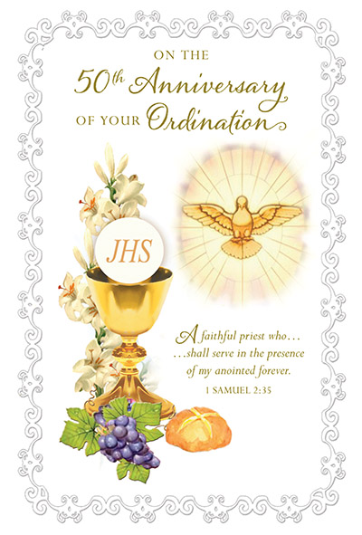 82269 ordination anniversary 50th - 4 1/2" x 6 3/4" - Pearl Foil Decoration and Embossed
